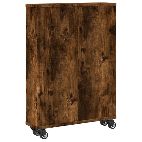 Opbergtrolley smal 48x13x68 cm bewerkt hout gerookt eikenkleur 6