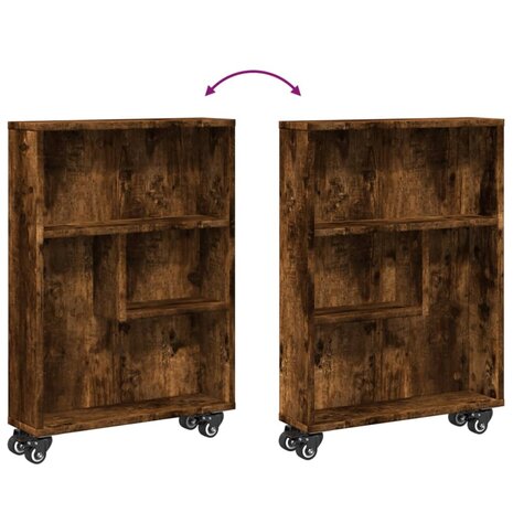 Opbergtrolley smal 48x13x68 cm bewerkt hout gerookt eikenkleur 7