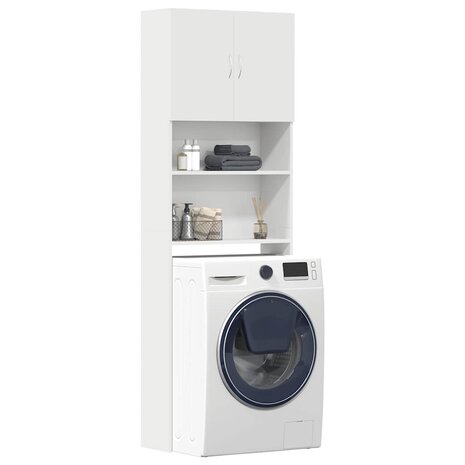 Wasmachinekast 64x24x190 cm bewerkt hout wit 1
