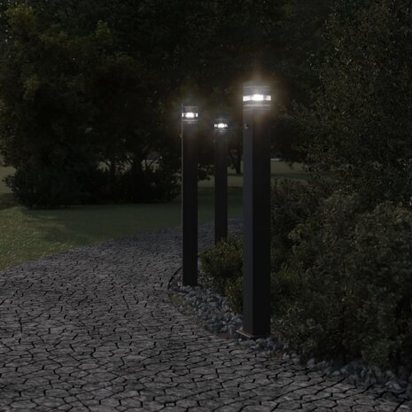 Vloerlampen voor buiten 3 st met sensor 110 cm aluminium zwart 3
