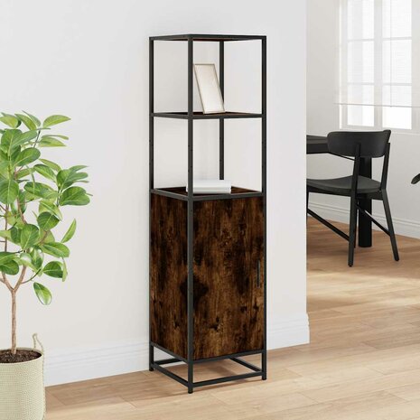 Hoge kast 35,5x35x139 cm bewerkt hout en metaal gerookt eiken 3