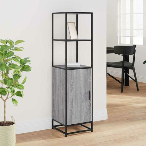 Hoge kast 35,5x35x139 cm bewerkt hout en metaal grijs sonoma 3