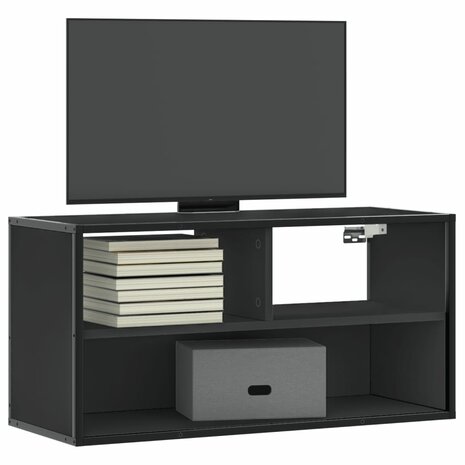 Tv-meubel 80x31x39,5 cm bewerkt hout en metaal zwart 1