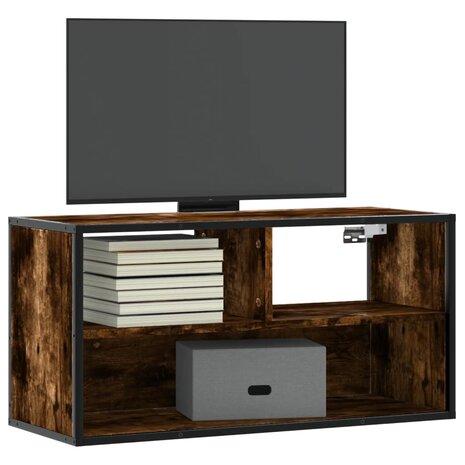 Tv-meubel 80x31x39,5cm bewerkt hout metaal gerookt eikenkleurig 1