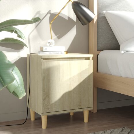 Nachtkastje met houten poten 40x30x50 cm sonoma eikenkleurig 1