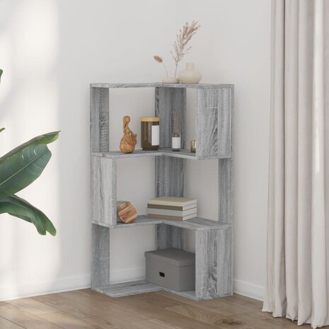 Boekenkast 3-laags hoek 50x50x102 cm bewerkt hout grijs sonoma 3