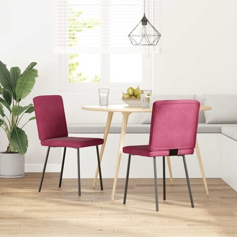 Eetkamerstoelen 2 st fluweel wijnrood 1