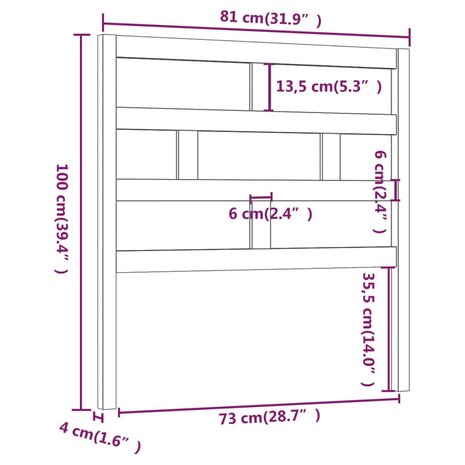 Hoofdbord 81x4x100 cm massief grenenhout honingbruin 6