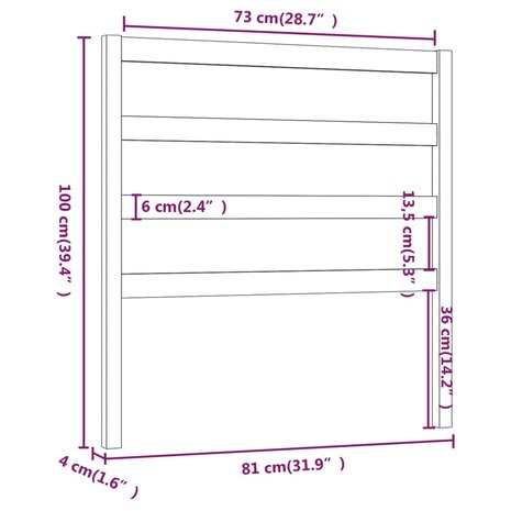 Hoofdbord 81x4x100 cm massief grenenhout honingbruin 6