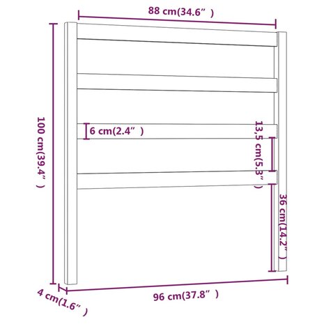 Hoofdbord 96x4x100 cm massief grenenhout grijs 6