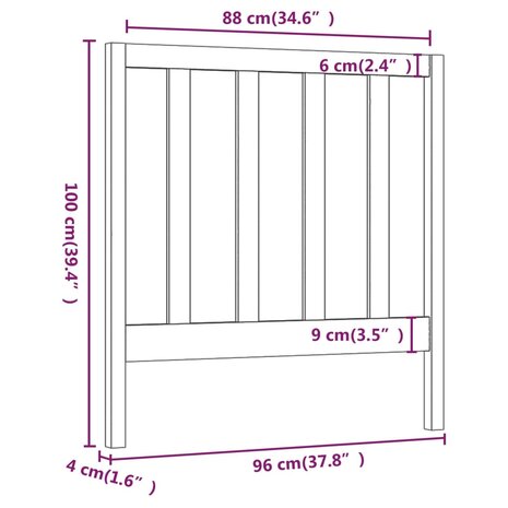 Hoofdbord 96x4x100 cm massief grenenhout grijs 6