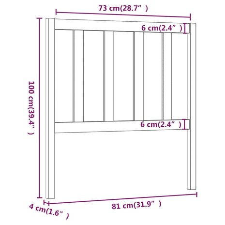 Hoofdbord 81x4x100 cm massief grenenhout grijs 6