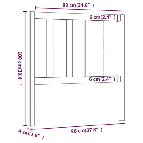 Hoofdbord 96x4x100 cm massief grenenhout grijs 6