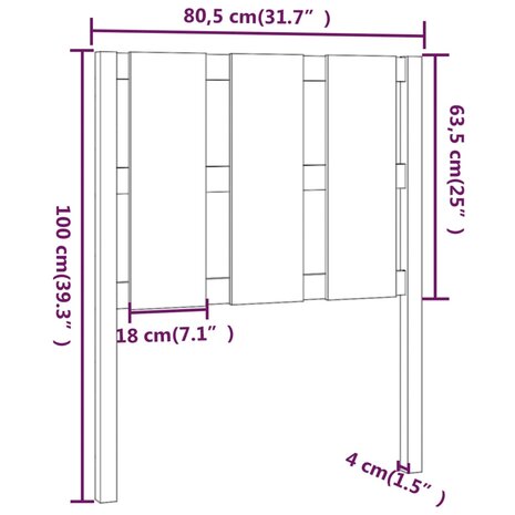 Hoofdbord 80,5x4x100 cm massief grenenhout grijs 6