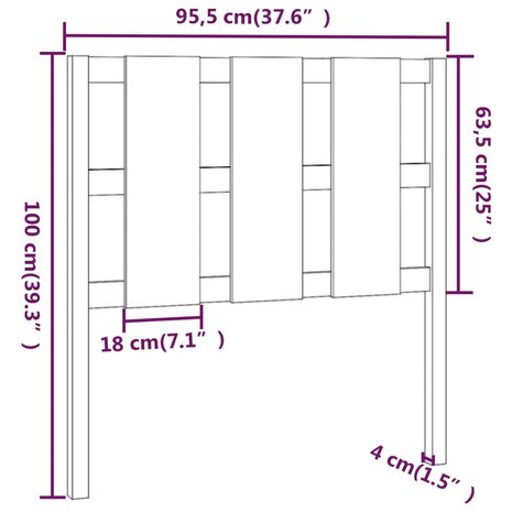 Hoofdbord 95,5x4x100 cm massief grenenhout zwart 6