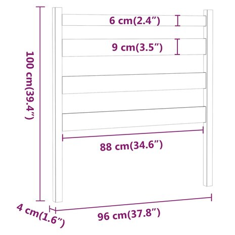 Hoofdbord 96x4x100 cm massief grenenhout zwart 6