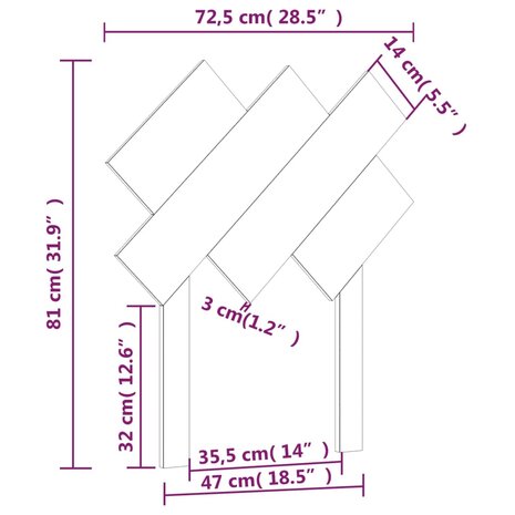 Hoofdbord 72,5x3x81 cm massief grenenhout grijs 6