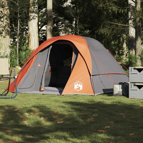Tent 4-persoons waterdicht grijs en oranje 4