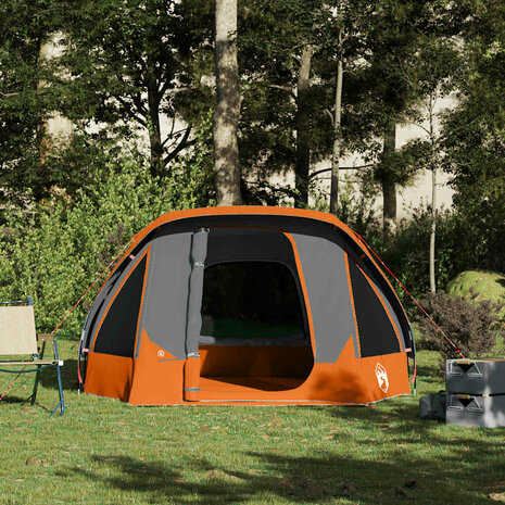 Tent 4-persoons waterdicht grijs en oranje 5