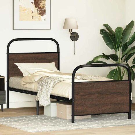 Bedframe zonder matras bewerkt hout bruin eikenkleur 75x190 cm 4