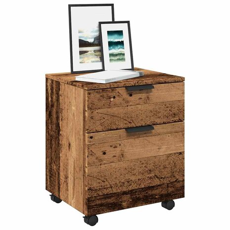 Dossierkast verrijdbaar 45x38x54cm bewerkt hout oud houtkleurig 1