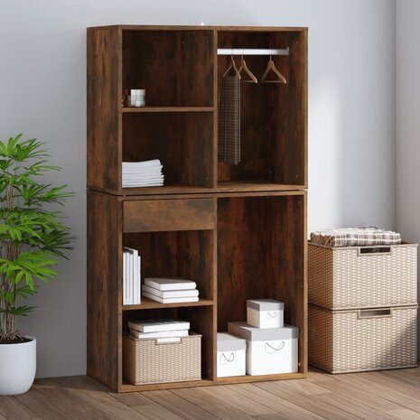 Kledingkast 80x40x65 cm bewerkt hout gerookt eikenkleurig 6