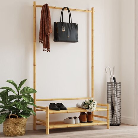 Kledingrek met schappen 103x40x183 cm bamboe 1