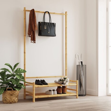 Kledingrek met schappen 103x40x183 cm bamboe 3