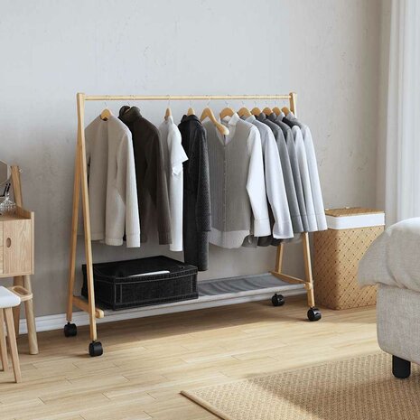 Kledingrek met schappen en wielen 106x34x106,5 cm bamboe 2