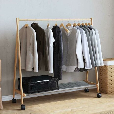 Kledingrek met schappen en wielen 106x34x106,5 cm bamboe 3
