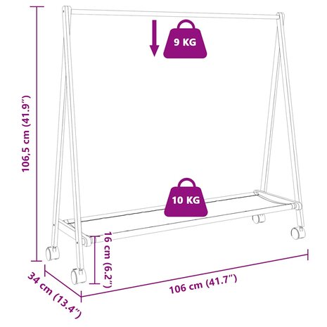 Kledingrek met schappen en wielen 106x34x106,5 cm bamboe 9
