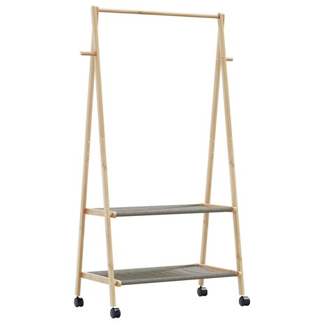 Kledingrek met schappen en wielen 96x45,5x155,5 cm bamboe 1