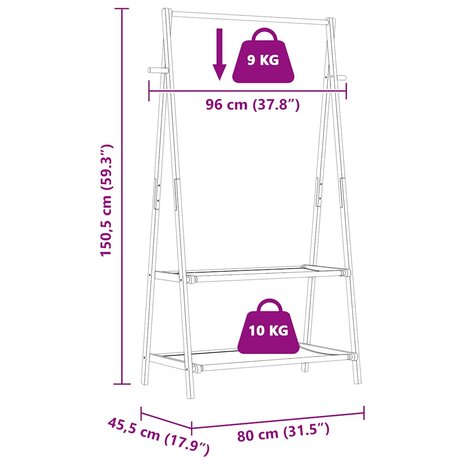 Kledingrek met schappen 96x45,5x150,5 cm bamboe 9