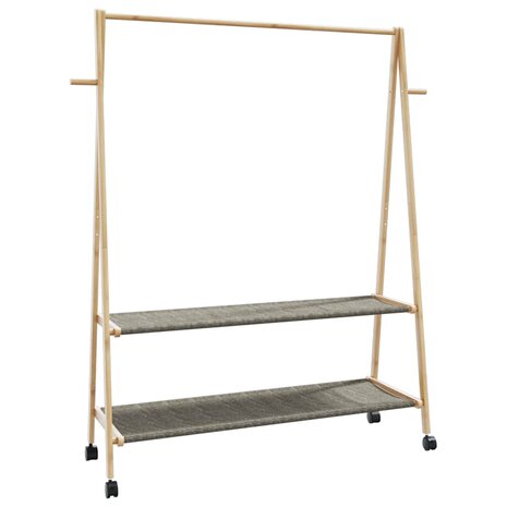 Kledingrek met schappen en wielen 132x45,5x155,5 cm bamboe 1