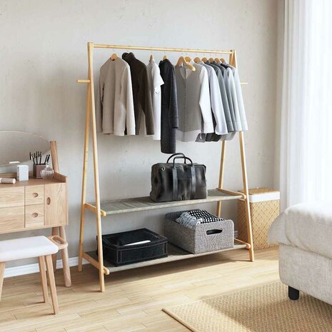 Kledingrek met schappen 132x45,5x150,5 cm bamboe 2