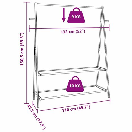 Kledingrek met schappen 132x45,5x150,5 cm bamboe 9