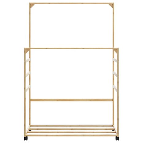 Kledingrek met schappen en wielen 90x35x155 cm bamboe 4