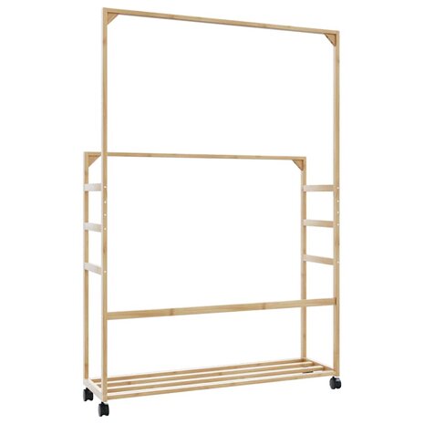 Kledingrek met schappen en wielen 90x35x155 cm bamboe 6