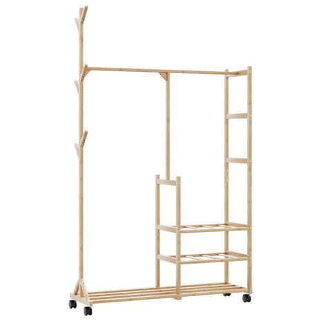 Kledingrek met schappen en wielen 100x38x175,5 cm bamboe 1
