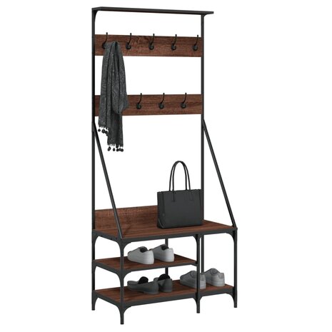 Kledingrek met schoenenrek 80x40x184 cm bruin eikenkleur 3