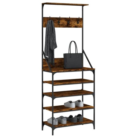 Kledingrek met schoenenrek 70x34x184 cm gerookt eikenkleurig 3
