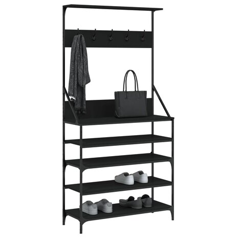 Kledingrek met schoenenrek 90x34x184 cm zwart 3