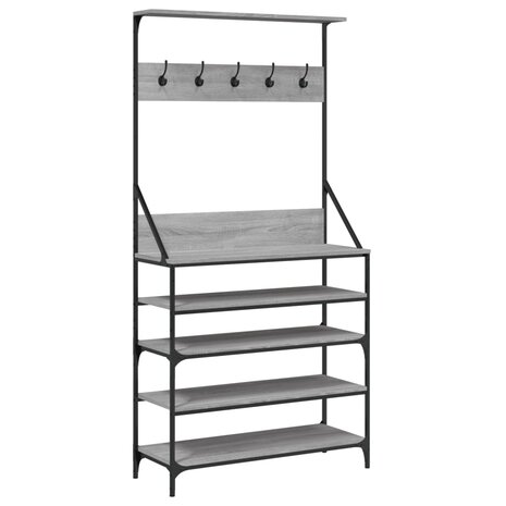 Kledingrek met schoenenrek 90x34x184 cm grijs sonoma eikenkleur 2