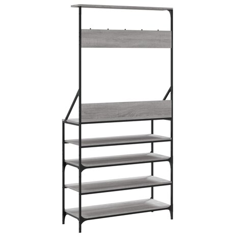 Kledingrek met schoenenrek 90x34x184 cm grijs sonoma eikenkleur 6