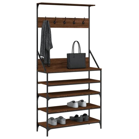 Kledingrek met schoenenrek 90x34x184 cm bruin eikenkleur 3