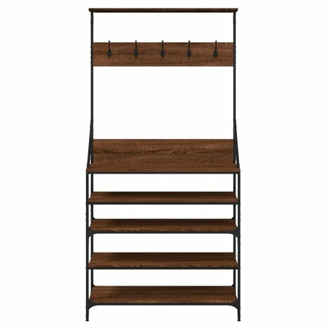 Kledingrek met schoenenrek 90x34x184 cm bruin eikenkleur 4
