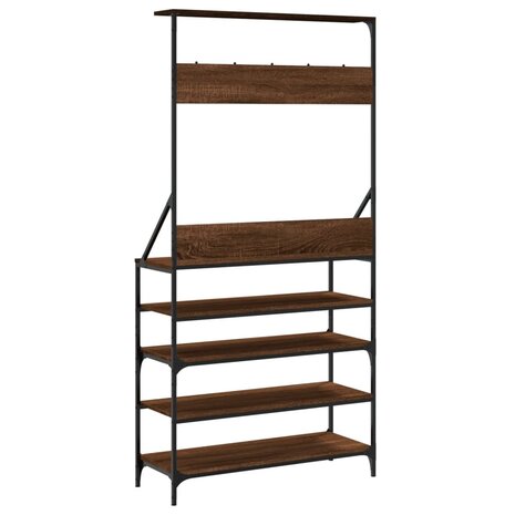Kledingrek met schoenenrek 90x34x184 cm bruin eikenkleur 6