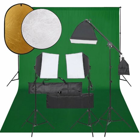 Fotostudioset met verlichtingsset, achtergrond en reflector 1