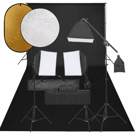 Fotostudioset met verlichtingsset, achtergrond en reflector 1