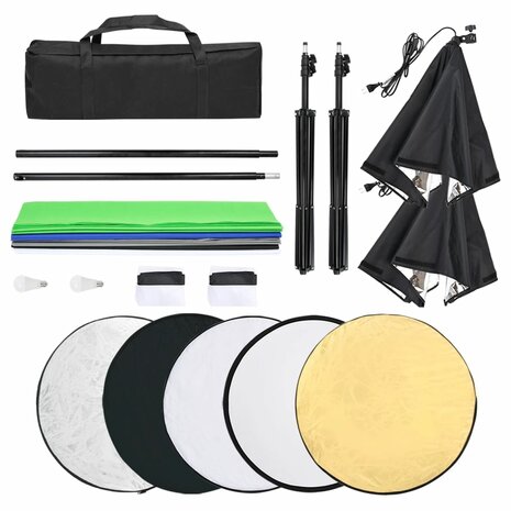 Fotostudioset met verlichtingsset, achtergrond en reflector 8